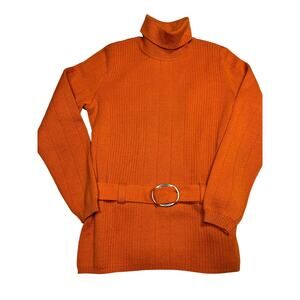 Vtg Montant France Turtleneck Sweater Ribbed Knit Belted Long Sleeve Mod Retro